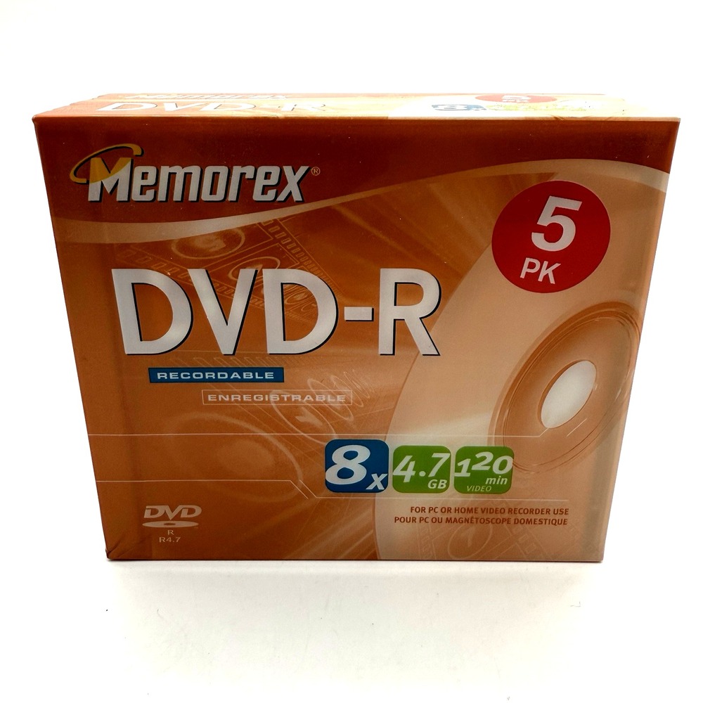 Memorex DVD-R Blank Media 5 Pack Orange 8x 4.7GB 120min Recordable 3202 5594